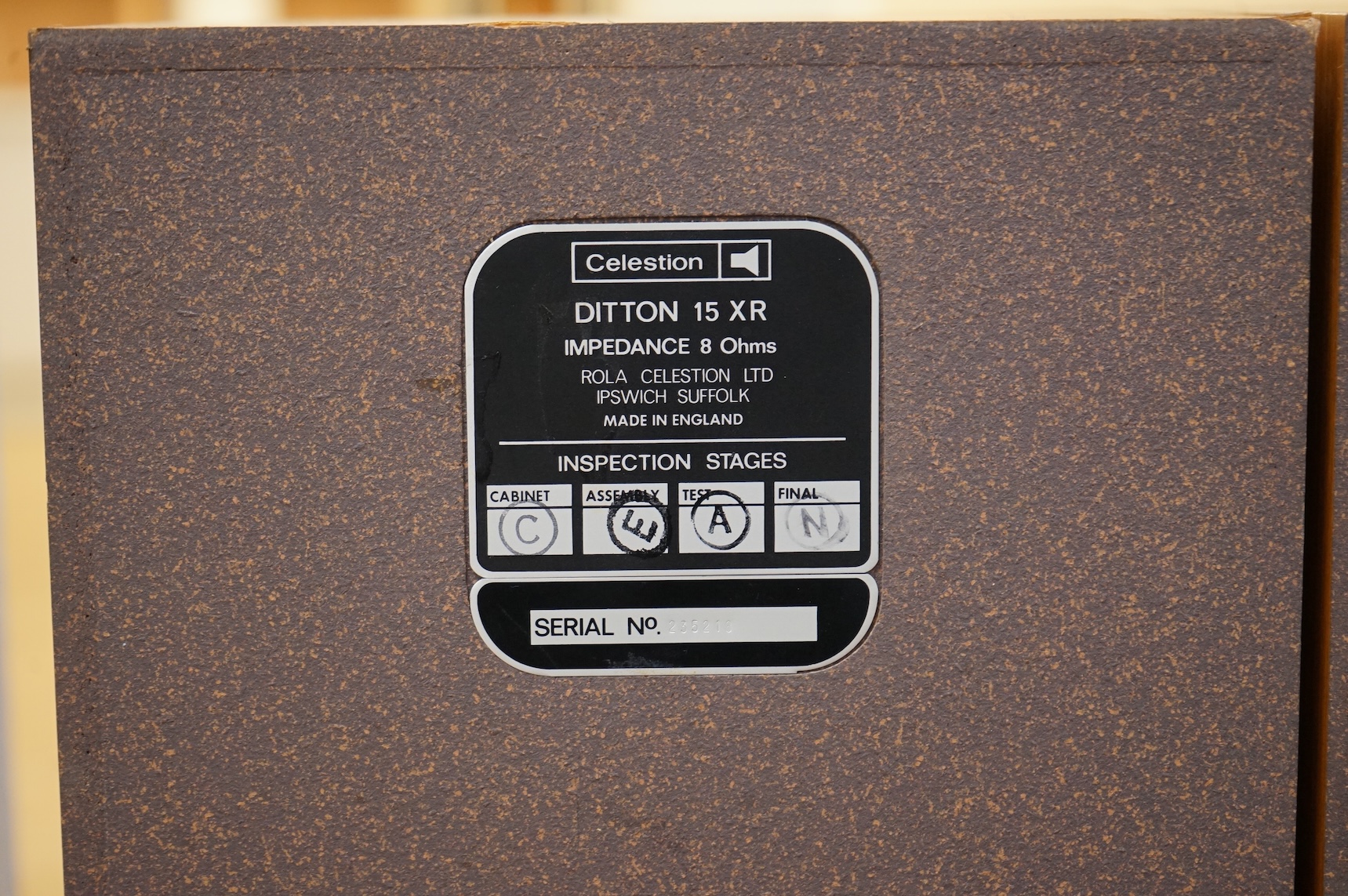A pair of Celestion Ditton 15XR stereo speakers attached to stands, speakers; 56cm high, 25cm wide, 24cm deep, overall height including the stands 110cm.